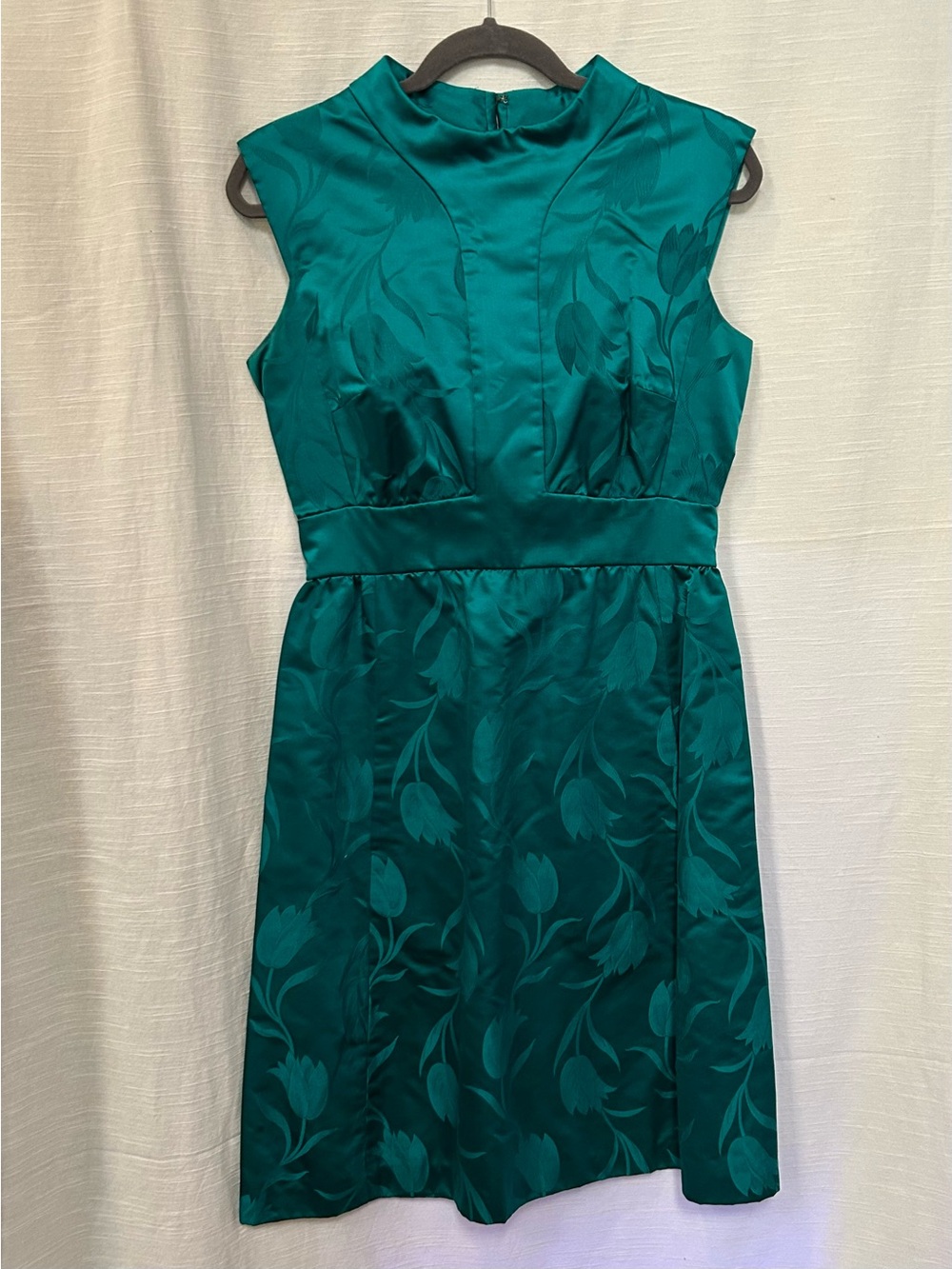 Vintage Mid Century Circa 50's/60's Womens Sleeveless Teal Floral Jacquard Dress